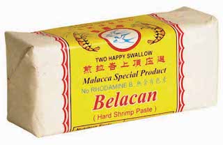 Two happy yellow belacn hard shrimp paste